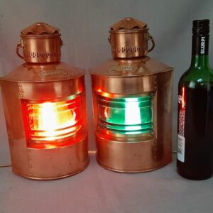 Backbord- und Steuerbordlampe - Glas, Kupfer, Messing - Zweite Hälfte des 20. Jahrhunderts