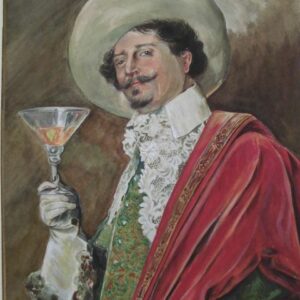 Ecole Classique, monogrammé 1911. - Portrait de Mousquetaire levant un verre, aquarelle