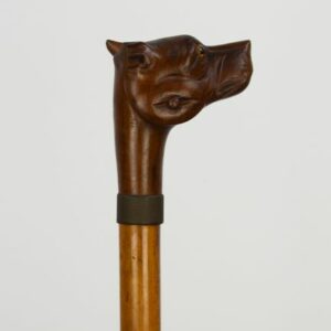 Spazierstock Jagdhund - Legierung, Lindenholz, Malakka, Corno - Erste Hälfte des 20. Jahrhunderts