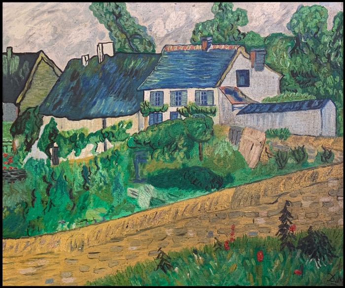 Êcole Espagnole (1980s) - Maisons à Auvers (D'après Van Gogh)