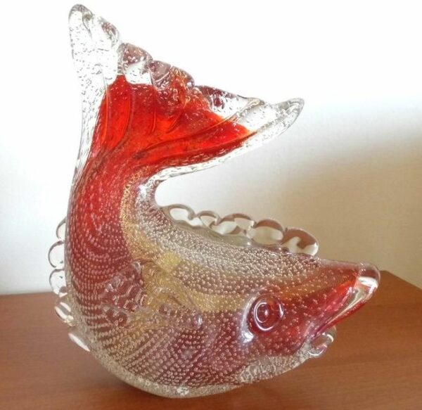 Flavio Poli - Murano - Glasobjekt, Fisch (25 cm) - Sommerso bulicante con foglia oro
