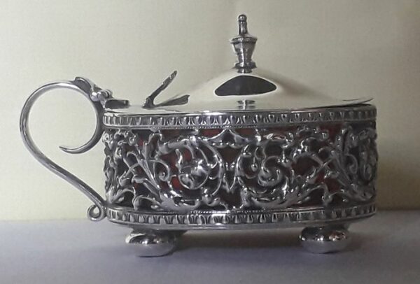 Antiker verzierter silberner Senftopf - .925 Silber - Walker & Hall - Sheffield - 1901