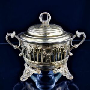 Zuckerdose, Antiker vergoldeter Zuckerhalter aus den 1800er Jahren - .800 Silber - Lutz Weiss 1892 - Deutschland - Ende des 19. Jahrhunderts
