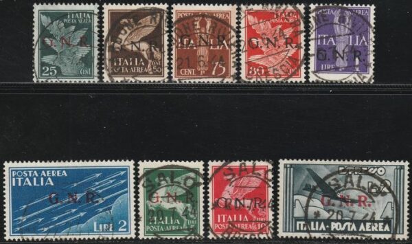 Republikanische Nationalgarde - Ausgabe von Verona 1944 - Airmail complete used set, very rare and certified - Sassone S.1521 - NN.117/124