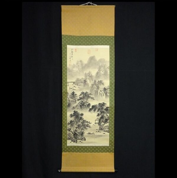 Bildrolle - Papier, Seide - 江嵐渓橋 水墨山水図 - Japan - Shōwa Zeit (1926-1989)