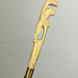 Spazierstock, Elfenbeingriff in Form einer Katze - Inklusive Zertifikat - Elfenbein, Holz - Um 1880