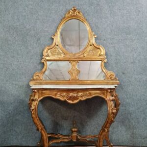 Beistelltisch, Spiegel - Louis XV-Stil - Marmor, Goldenes Holz - 19. Jahrhundert