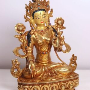 Große Statue (Goldgesicht) Tara - Bronze vergoldetes Gold - H33cm - Nepal - 21. Jahrhundert