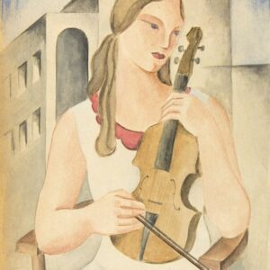 European school (20th century) - Girl with violin - Art Deco/ Cubist composition