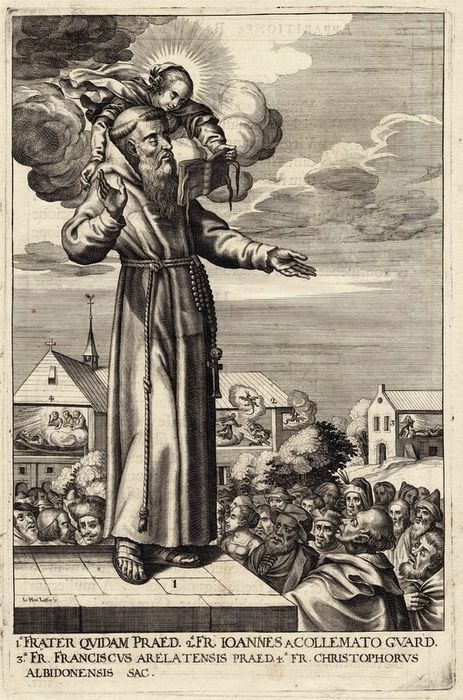 Johann Eckhard Löffler (1630-1675) - A Capuchin/Franciscan preaches the word. Christ driving out devils, appearance Mary and Saints.