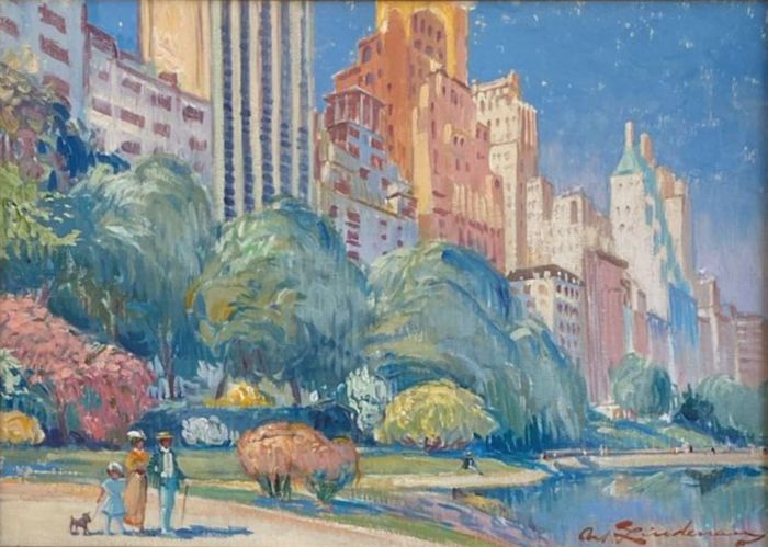 Martin Lindenau (né en 1948) - Elegant family walk in Central Park, New-York