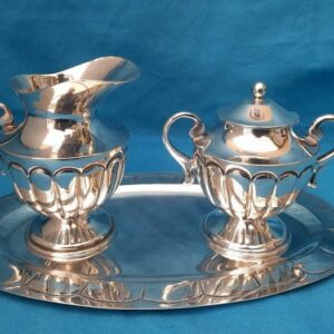 Zucker- und Sahne-Set (3) - .925 Silber - Mexiko - Mitte des 20. Jahrhunderts