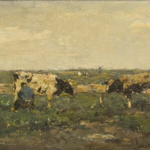 Louis Stutterheim (1873-1943) - Landschap met twee koeien en melkende boer.