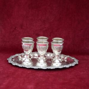 6 Kiddusch Weinbecher und Tablett - .925 Silber - Israel - Zweite Hälfte des 20. Jahrhunderts