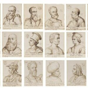 Artista del XVIII secolo - Gruppo di diciassette disegni tratti da una serie di stampe intitolate Ritratti di Cento Capitani