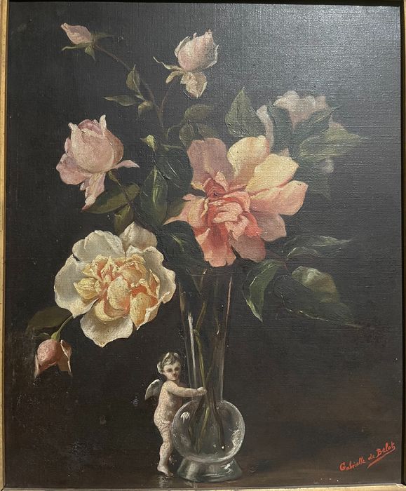 Ecole Francaise XIX ième - Ange et fleurs