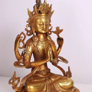 Hervorragende Statue Chenrezig (tibetisch) oder Avalokiteshvara (Sanskrit) - Vergoldete Bronze - Nepal - Ende des 20. Jahrhunderts