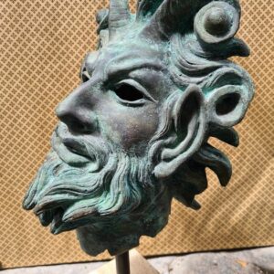 Skulptur, Kopf des Fauns - Bronze, Marmor - Ende des 20. Jahrhunderts