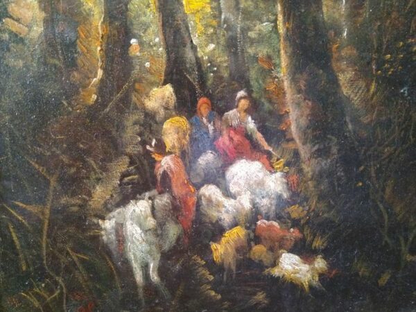 Vincenzo La Bella (Napoli, 1872 – ivi, 1954) - Pastorelli e gregge nel bosco