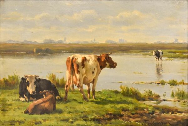 Pieter Stortenbeker (1828-1898) - Koeien aan de waterrand