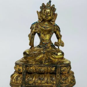 Skulptur - Rubinstein, Türkis, Vergoldete Bronze - Bodhisattva, Vajrasattva - Jewelled with Sealed Base - Sino Tibetan - Ende des 20. Jahrhunderts