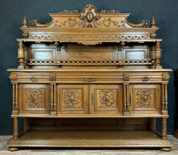 Großes Jagdhüttenbuffet (205cm) - Historismus - Eiche - Ende des 19. Jahrhunderts
