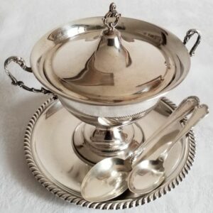 / Zuckerdose / Untertasse / Teelöffel (5) - .800 Silber - Italien - Mitte des 20. Jahrhunderts
