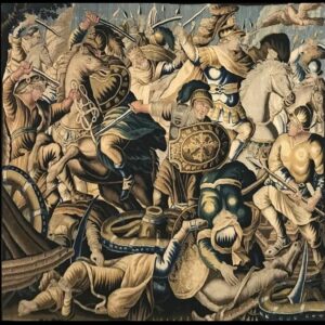 Historischer Wandteppich, "Die Schlacht von Arbela" - Aus der Geschichte von Alexander dem Großen - Barock - Wolle, Manufaktur Royale d'Aubusson nach Cartoons von Charles Le Brun (1619-1690) - circa 1670/1680