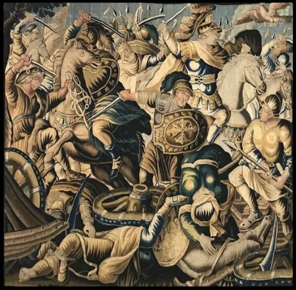 Historischer Wandteppich, "Die Schlacht von Arbela" - Aus der Geschichte von Alexander dem Großen - Barock - Wolle, Manufaktur Royale d'Aubusson nach Cartoons von Charles Le Brun (1619-1690) - circa 1670/1680