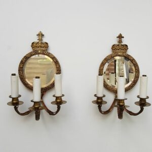 Girandoles - Wandapplikationen mit Spiegel (2) - Glas, Bronze oder Messing - circa 1900-1920