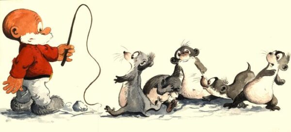 Paulus de Boskabouter - Originele aquarel voor Margriet - Paulus 'dresseert' de kinderen van Gregorius Das - (1962/1965)