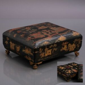 Orientalische Spielbox - schwarzer Lack und Gold - Kanton - Lack - China - 19. Jahrhundert