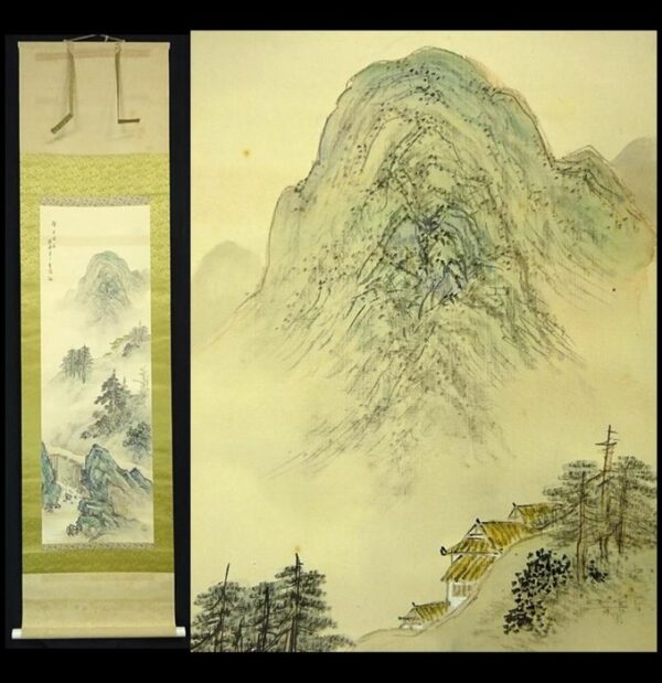 Bildrolle - Papier, Seide - 淡青緑山水図 - Light blue green landscape map - Japan - Shōwa Zeit (1926-1989)