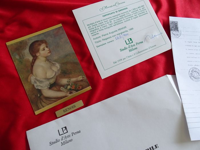 Pierre-Auguste Renoir (1841-1919) - Echtheitszertifikat enthalten - 999.9 Reingoldfolie in laminiertem Träger und von Hand serigrafiert