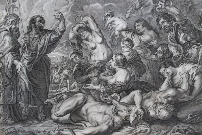 Peter Paul Rubens (1577-1640) - The Brazen Serpent. Large Baroque engraving.