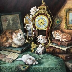 Adriaan Dubois (XX) - Spelende poezen in een interieur