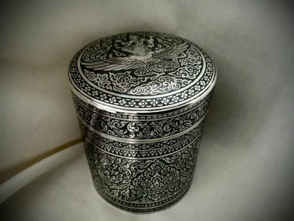 Thailand Sterling Silber feine Niello runde Box - .925 Silber, Sterling Silber Niello Arbeit - Possibly Thailand - Thailand - 1940er Jahre