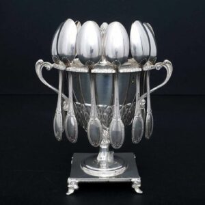 Zuckerdose, mit 12 Löffeln (13) - .800 Silber - Italien - Mitte des 20. Jahrhunderts