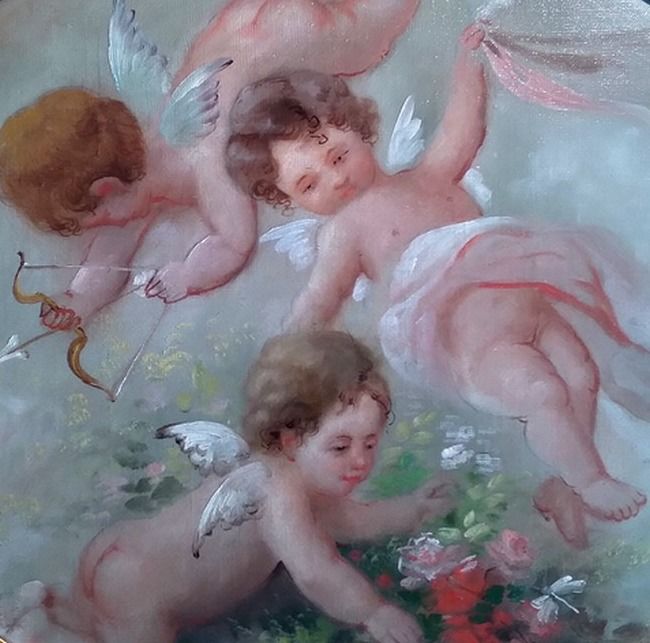 Ecole française du XXe siècle - Trois Putti-Les petits anges d' Amour