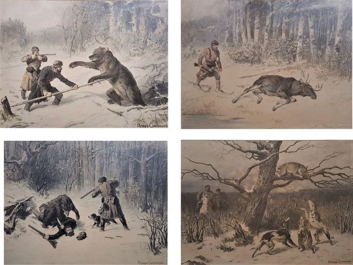 Pyotr Petrovich Sokolov (1821-1899) - Hunting scenes from the 19th century