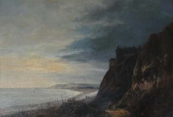 Ecole continentale du XIXe siècle - Le château de Dieppe au bord de la falaise