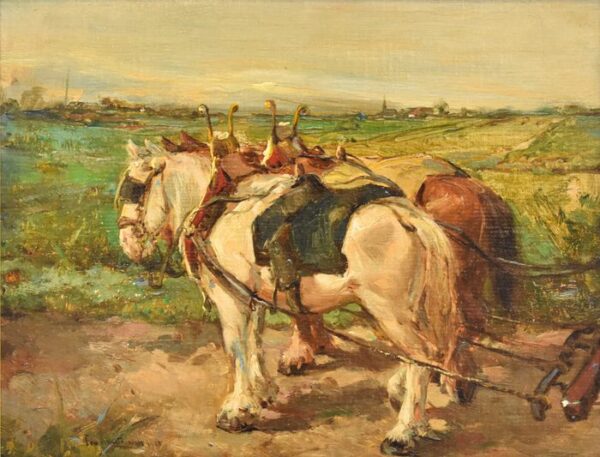 Franz Helfferich (1871-1941) - Twee paarden in tuig