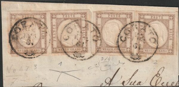 Neapolitanische Provinzen 1861 - 1/2 triple effigy + 1/2 gr. double effigy + 1/2 gr. pair, triple effigy, certified rarity - Sassone N.18 DOPPIA+TRIPLA EFFIGE