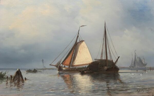 Nicolaas Martinus Wijdoogen (1824-1898) - Schepen in monding van de haven