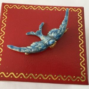 14k Blue Emaille Bird Pin - .585 (14 kt) Gold - USA - Erste Hälfte des 20. Jahrhunderts