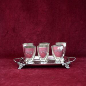 6 Kiddusch Weinbecher & Tablett - .925 Silber - Israel - Zweite Hälfte des 20. Jahrhunderts