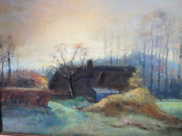 Janus Kluijtmans (1919-2004) - Ochtendgloren bij boerderij